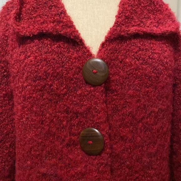 Tabask Womens M Long Alpaca Wool Cardigan Sweater thick knit Buttons Red Pockets - Picture 4 of 10